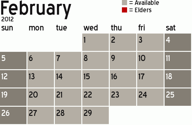 Missionary Dinner Calendar