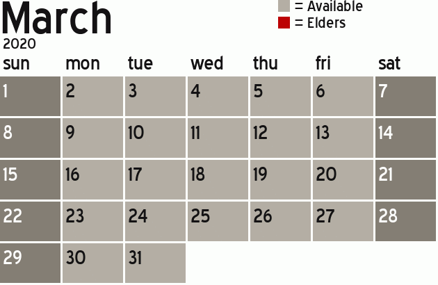 Missionary Dinner Calendar
