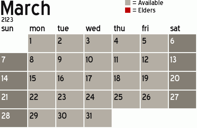 Missionary Dinner Calendar