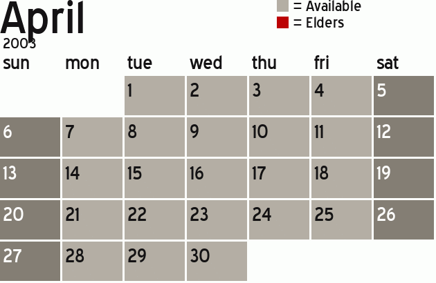 Missionary Dinner Calendar