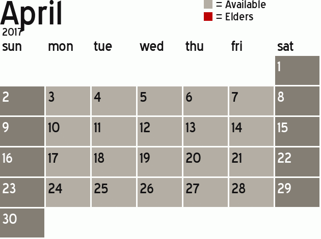 Missionary Dinner Calendar