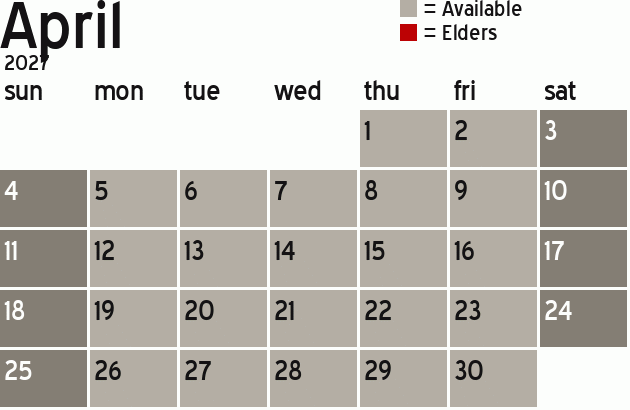 Missionary Dinner Calendar