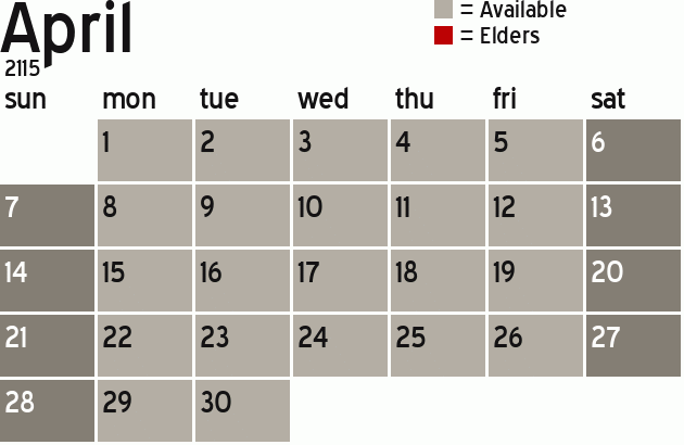 Missionary Dinner Calendar