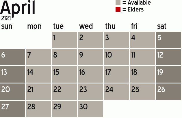 Missionary Dinner Calendar