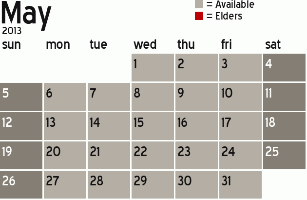 Missionary Dinner Calendar