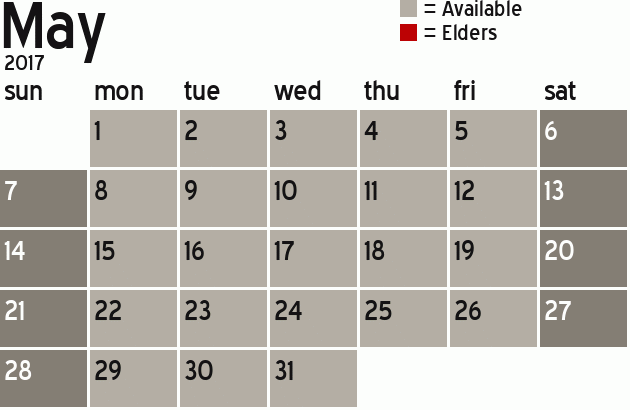 Missionary Dinner Calendar