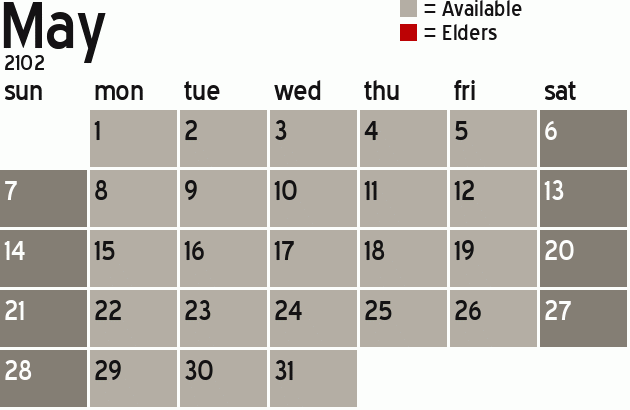 Missionary Dinner Calendar