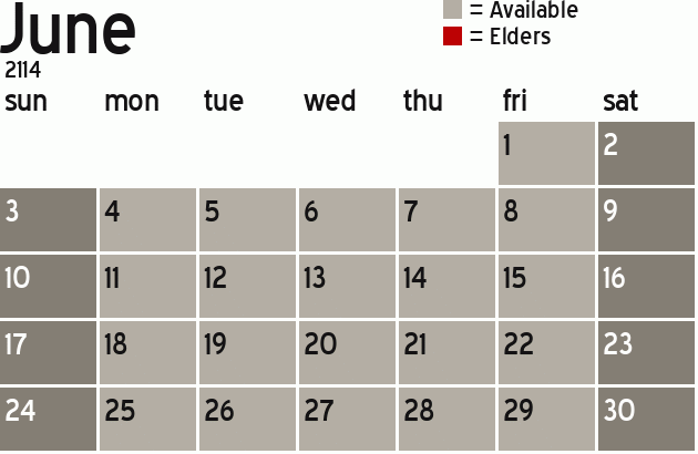 Missionary Dinner Calendar